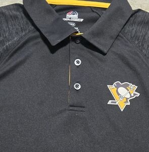 Majestic Penguins Polo Shirt Black And Yellow Sz. M.  Pittsburgh NHL Pens Hockey